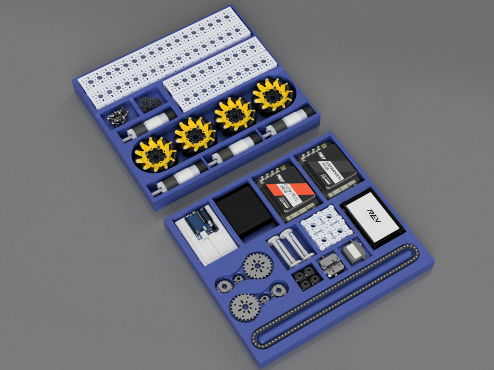 Tactile box — full overview with Braille panels, wheels, motors, electronics, and gears